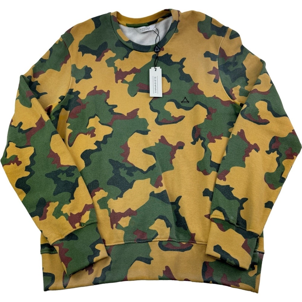NWT Eleven Paris Brown & Green Camouflage Crewneck Cotton Sweatshirt Size Large - Picture 2 of 8
